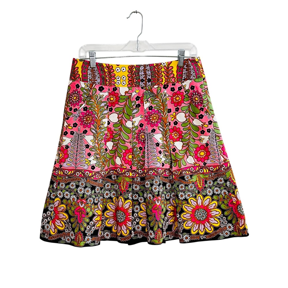 CAbi Women's Summer Sz 6 Cotton '70's Floral Pleated Knee-Length Skirt - Picture 2 of 7
